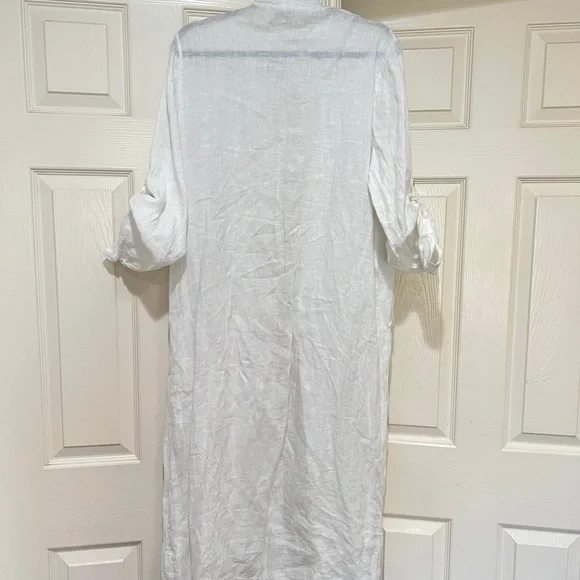 Made in Italy linen white Open Long Cardigan Pocket Lagenlook Beach relaxed SZ M - Picture 8 of 15